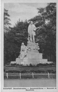 Postcard of a statue of Semmelweis in Budapest, Hungary. From the collection of the University of Michigan Center for the History of Medicine.