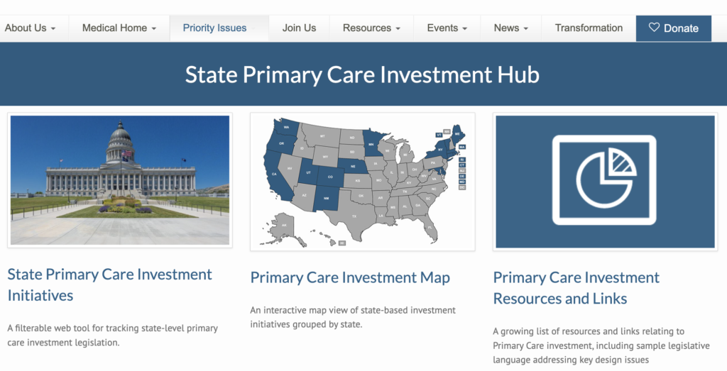 Home page of the State Primary Care Investment Hub